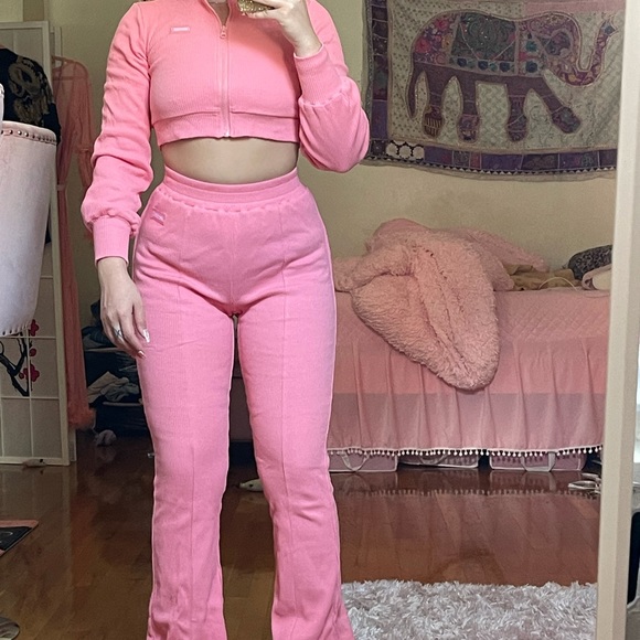 Bo&Tee Active Wear Sculpt Flare Trousers and Jacket Set Coral - Picture 6 of 9